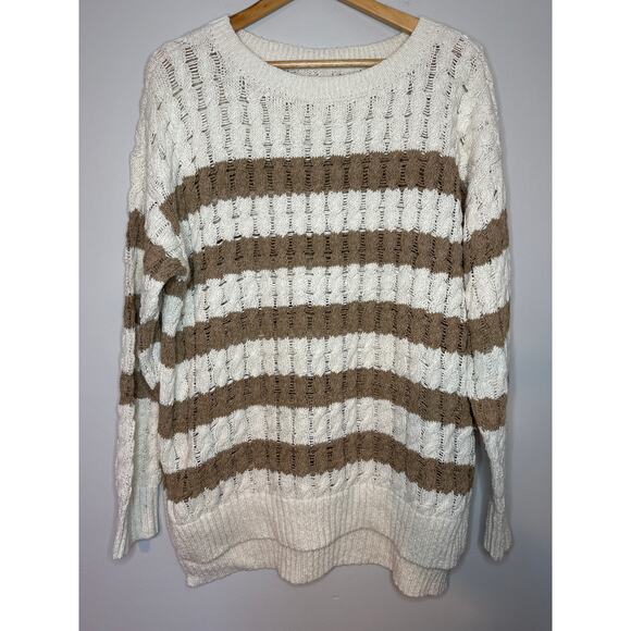 Anthropologie Pilcro NEW Cable Knit Sweater Striped Long Sleeve Size M Oversized - Picture 2 of 8